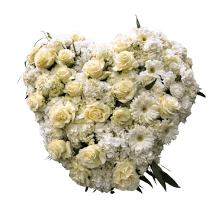 Centro funerario Corazón Ternura de flores blancas en forma de corazón – Rosi Floristas
